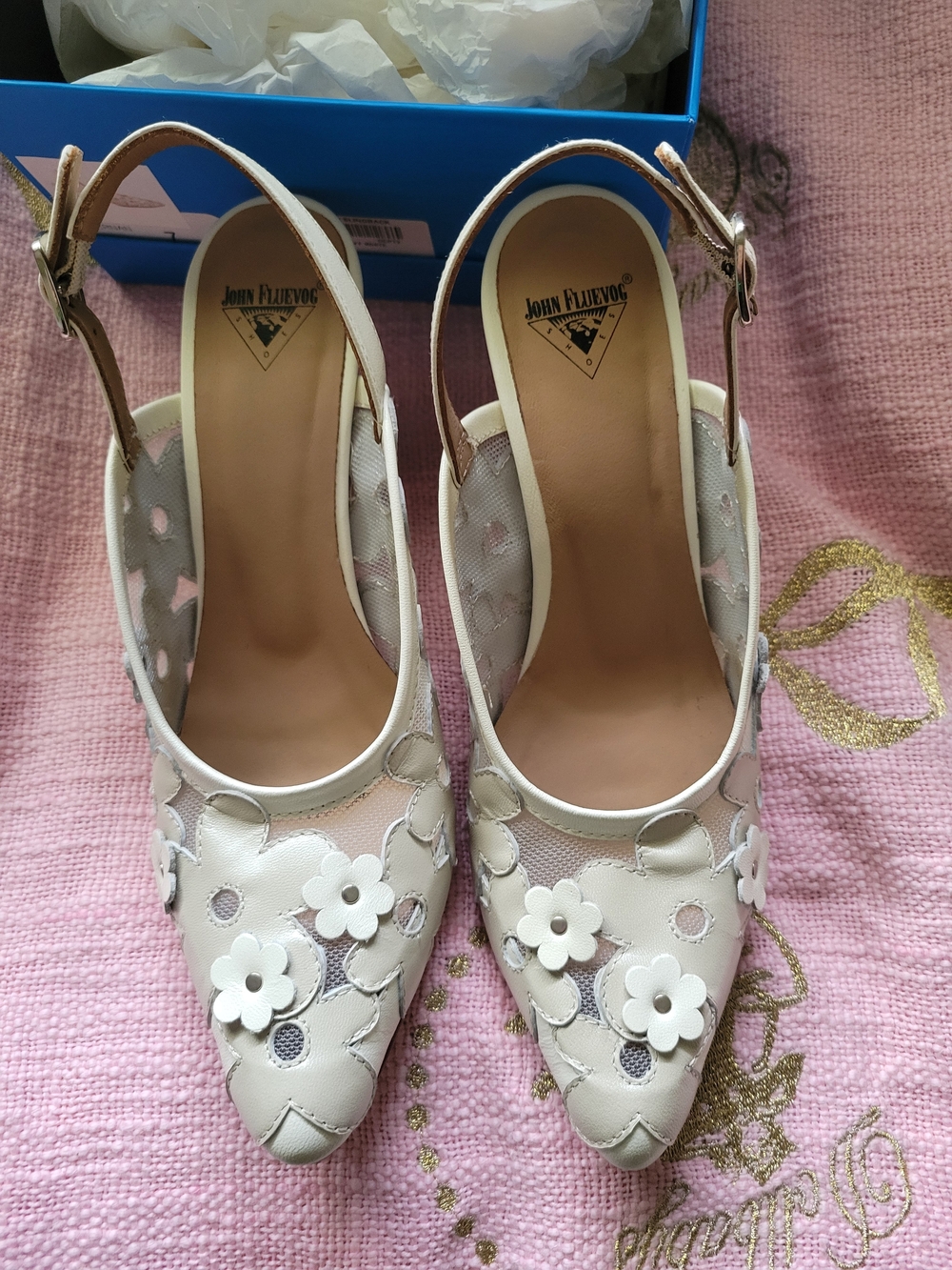 John Fluevog Cream Floral Slingback Pointed-Toe Heels Kiernan Size 7